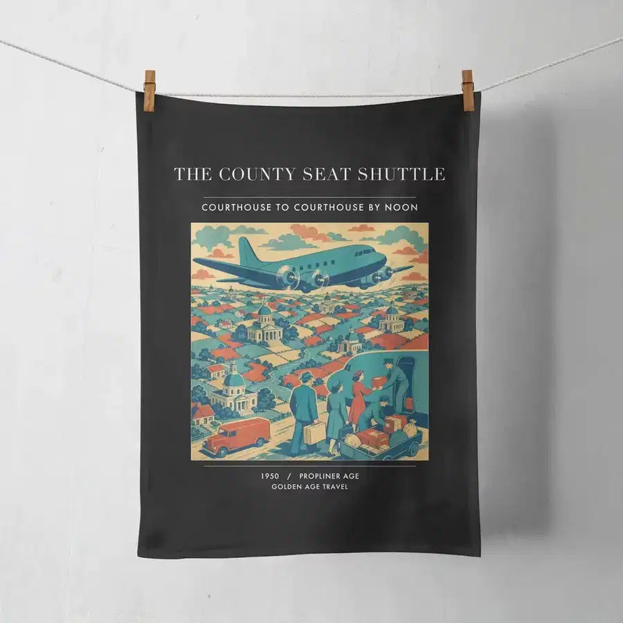 VINTAGE G4388 - The County Seat Shuttle - Designed Towels design on black