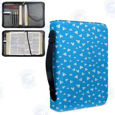 Paper Airplanes (Blue) aviation print PU accessories bag, PU faux leather.