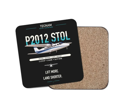 Tecnam P2012 STOL design on black 1 piece coaster