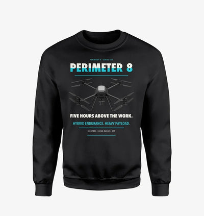 Skyfront Perimeter 8 design on black sweatshirt