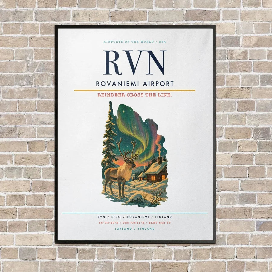 Rovaniemi Airport RVN vertical canvas print - framed - white background