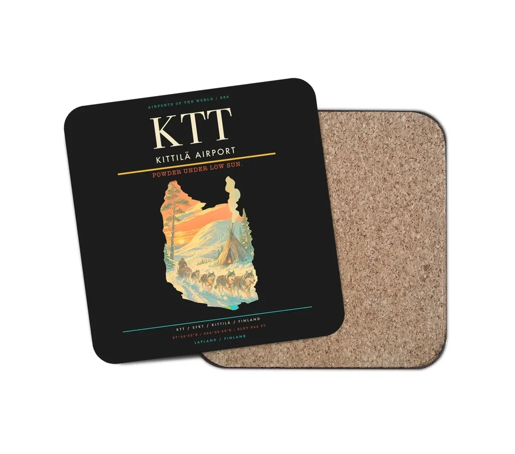 Kittilä Airport (KTT) design on black 1 piece coaster