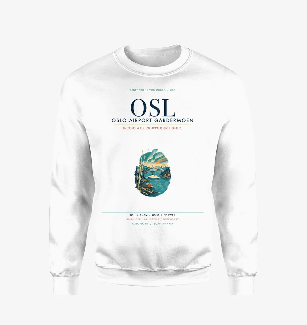 Oslo Airport Gardermoen (OSL) design on white sweatshirt