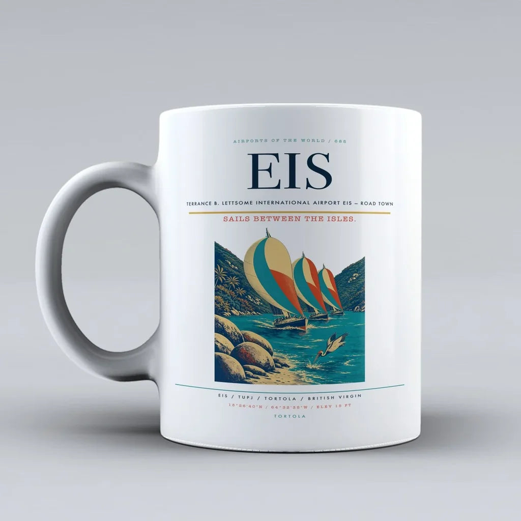Terrance B. Lettsome International Airport (EIS) airport code design on white ceramic mug