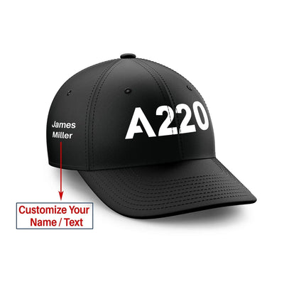 Customizable Name & A220 Flat Text Embroidered aviation embroidery on durable cotton customizable cap.