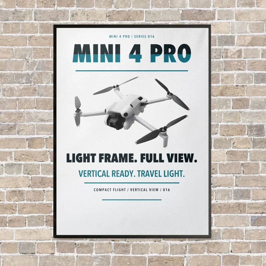 DJI Mini 4 Pro vertical canvas print - framed - white background