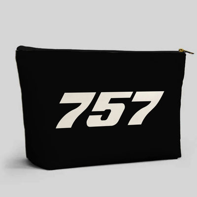 Boeing 757 Flat Text aviation zipper pouch in durable polyester.