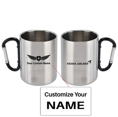 Asiana Airlines aviation design on outdoor mug, durable insulated construction.