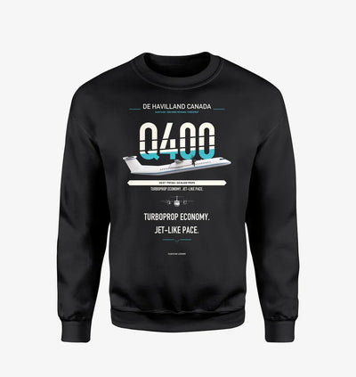 De Havilland Dash 8-400 design on black sweatshirt
