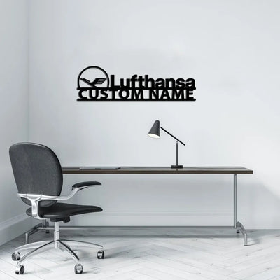 Lufthansa Airlines aviation design on durable metal with painted finish metal wall sign.