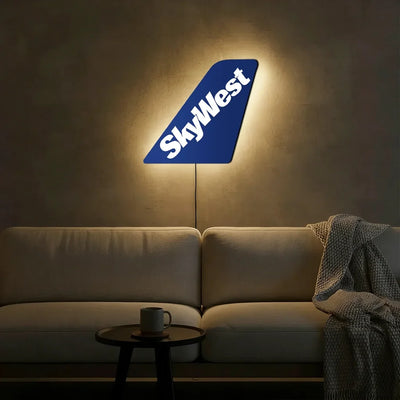 skywest airlines aviation design on durable metal with LED aircraft tail wall art.