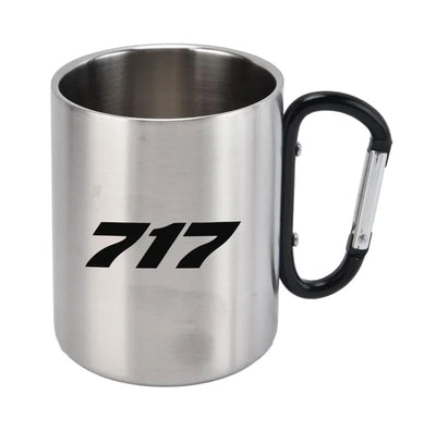 Boeing 717 Flat Text aviation design on outdoor mug, durable insulated construction.
