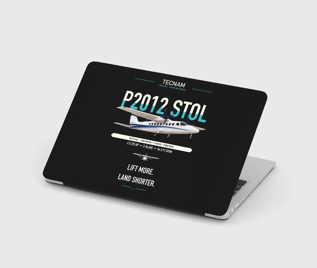 Tecnam P2012 STOL design on black MacBook case
