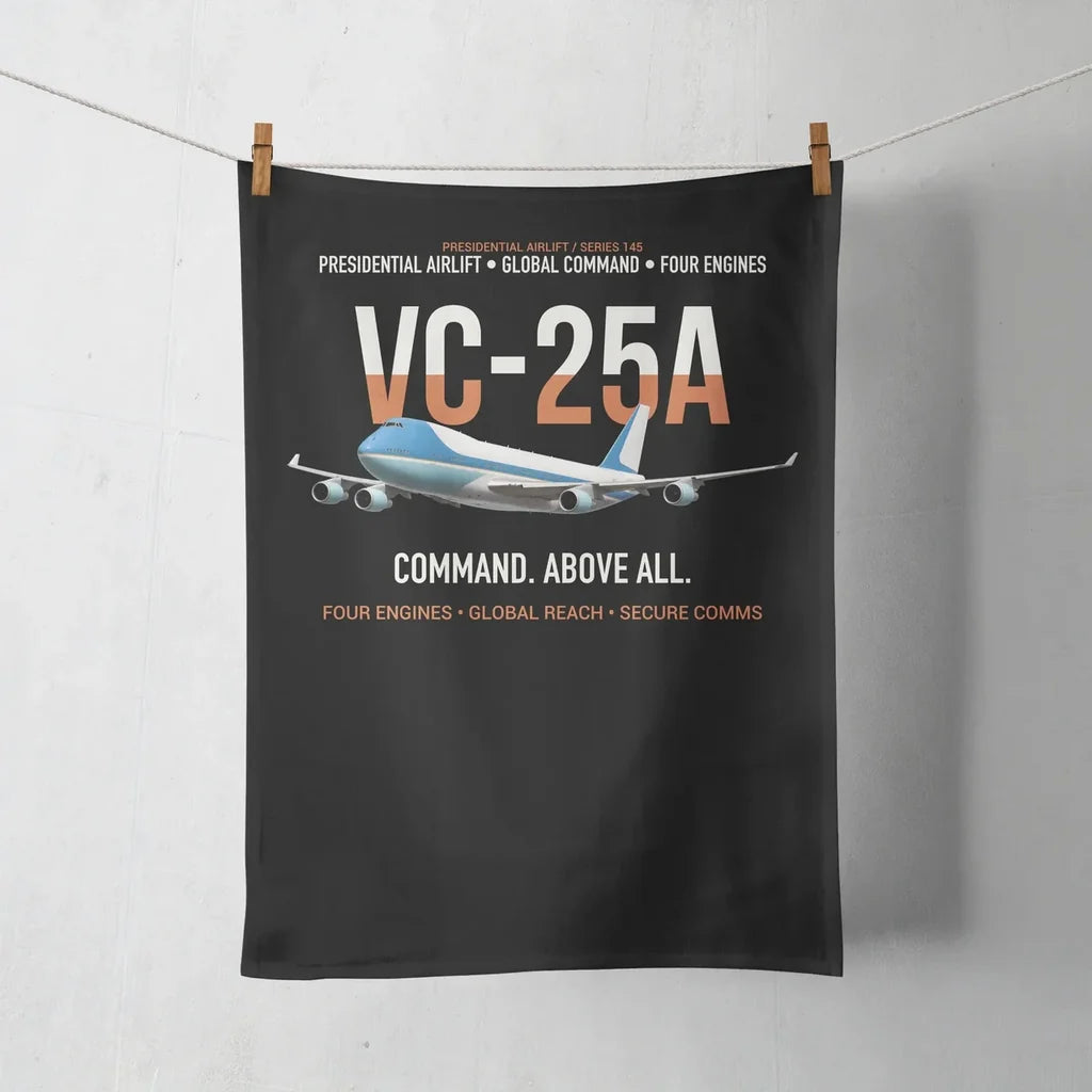 VC-25A Air Force One Presidential Airlift design on black towel