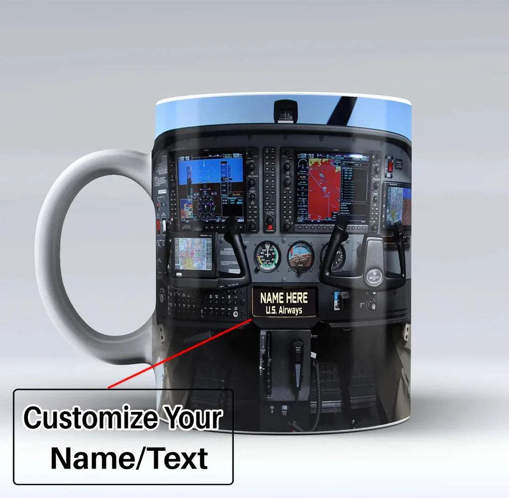 Cessna 172 Cockpit Text aviation design on ceramic mug, premium ceramic with glazed finish.