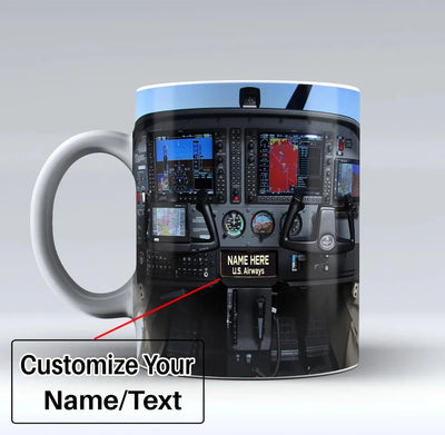Cessna 172 Cockpit Text aviation design on ceramic mug, premium ceramic with glazed finish.