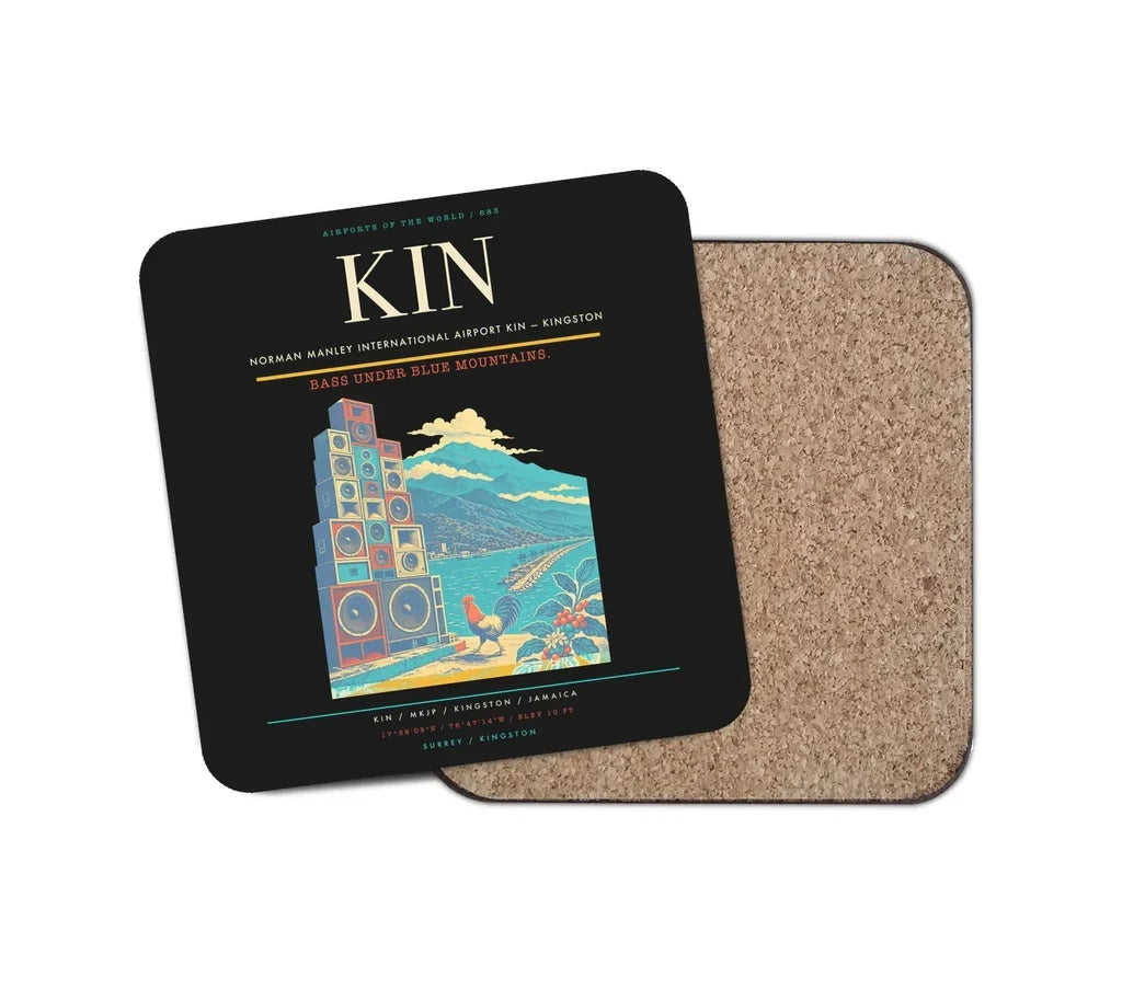 Norman Manley International Airport (KIN) design on black 1 piece coaster