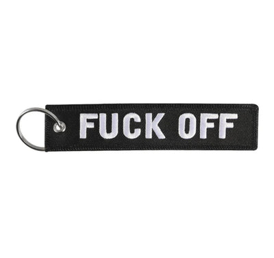 Fuck Off aviation fashion key chain in polished metal.