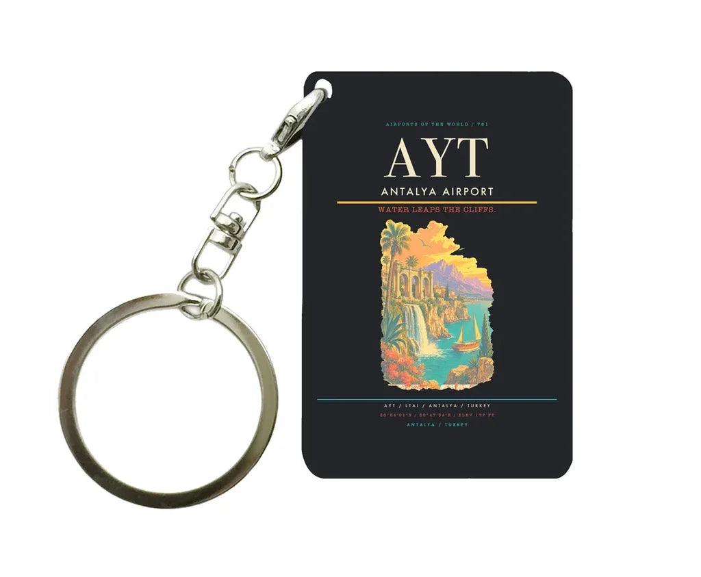 Antalya Airport (AYT) design on black key chain