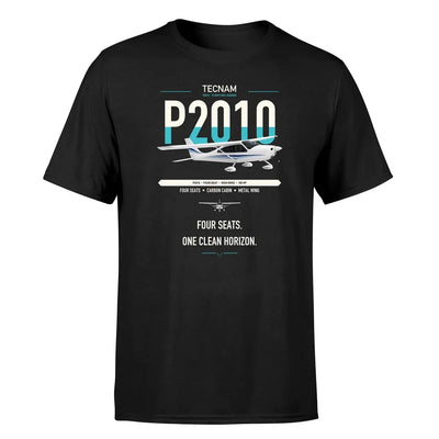 Tecnam P2010 design on black t-shirt, single-side print