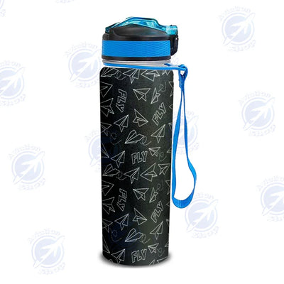 Paper Airplane & Fly Black Sports aviation design on sport kettle, insulated bottle with sport spout.