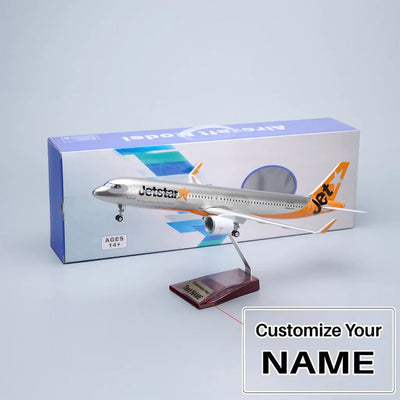 Side view of Jetstar Airways Airbus A321neo Airplane Model (Special 45CM) aviation LED model airplane in diecast metal with L.