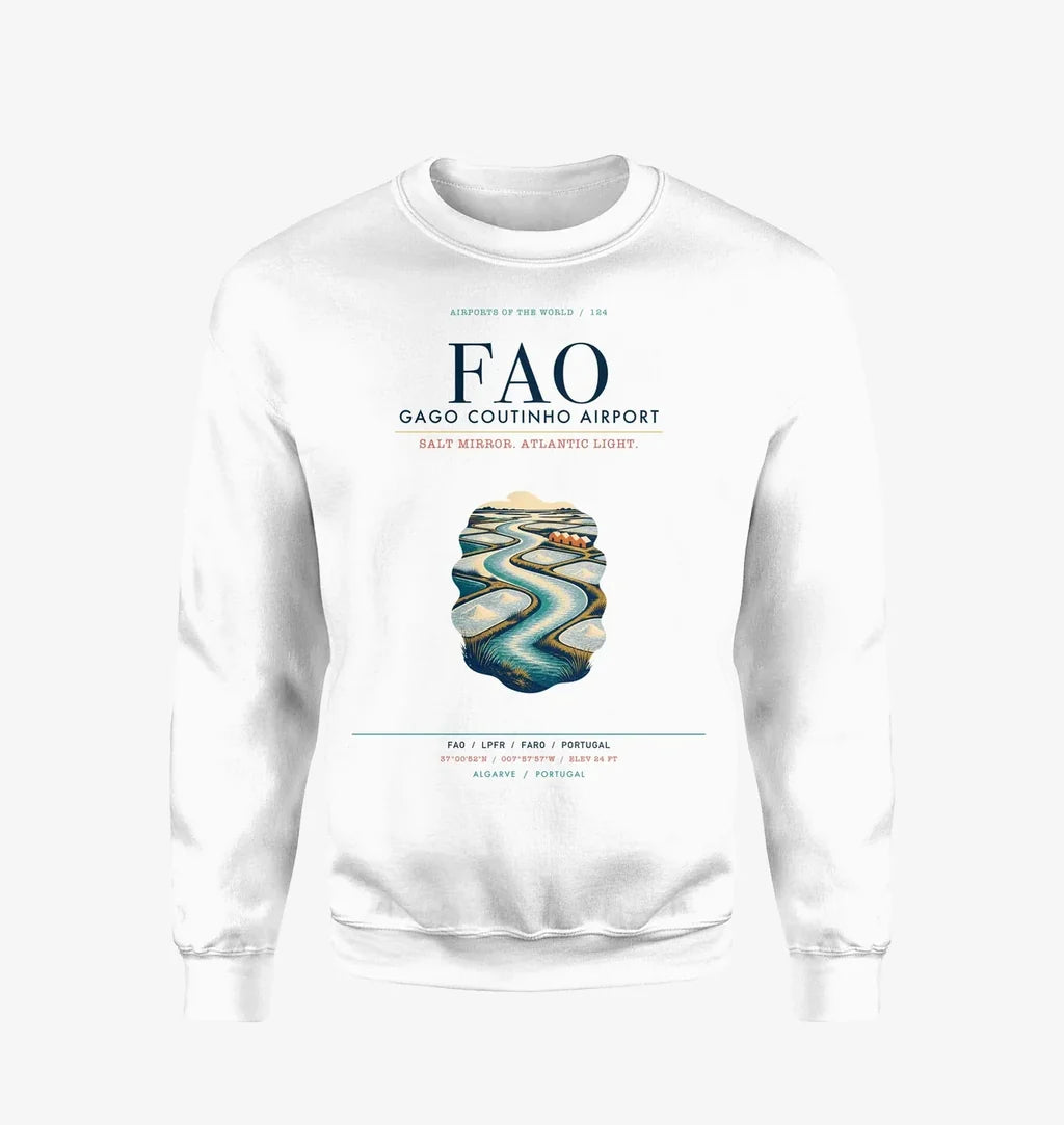 Gago Coutinho Airport Faro (FAO) design on white sweatshirt