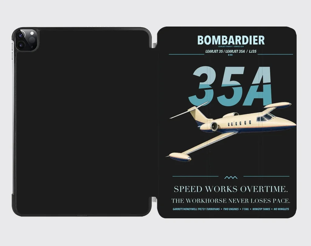Bombardier Learjet 35A design on black ipad tablet case