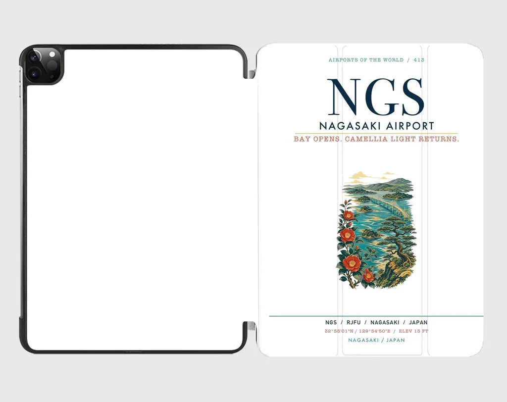 Nagasaki Airport (NGS) design on white ipad tablet case