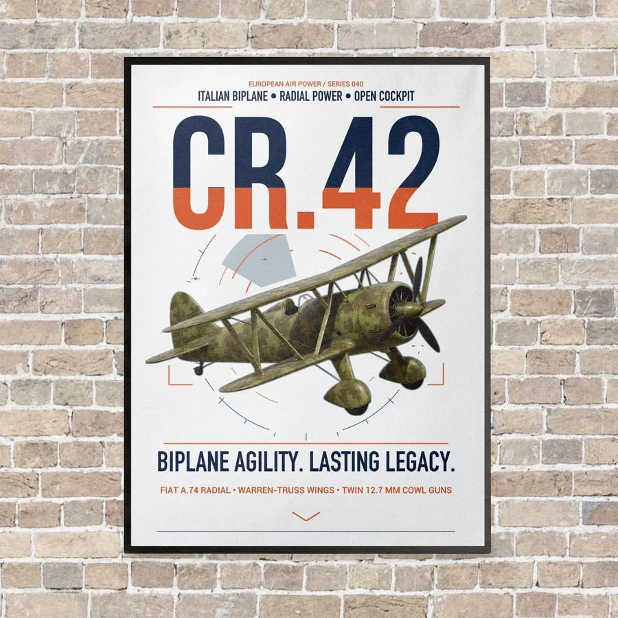 Fiat CR.42 Falco vertical canvas print - framed - white background