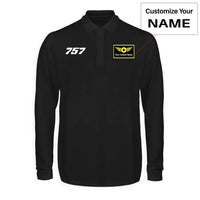 Thumbnail for Boeing 757 Flat Text aviation design printed on soft cotton long-sleeve polo shirt.
