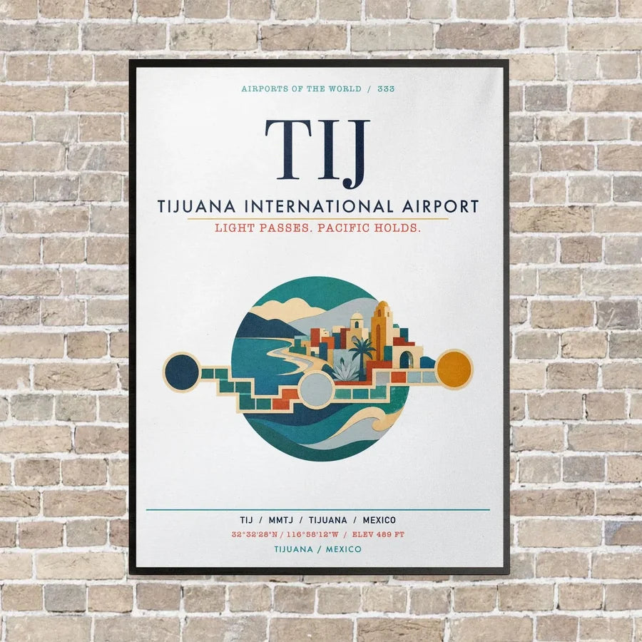 Tijuana International Airport TIJ vertical canvas print - framed - white background