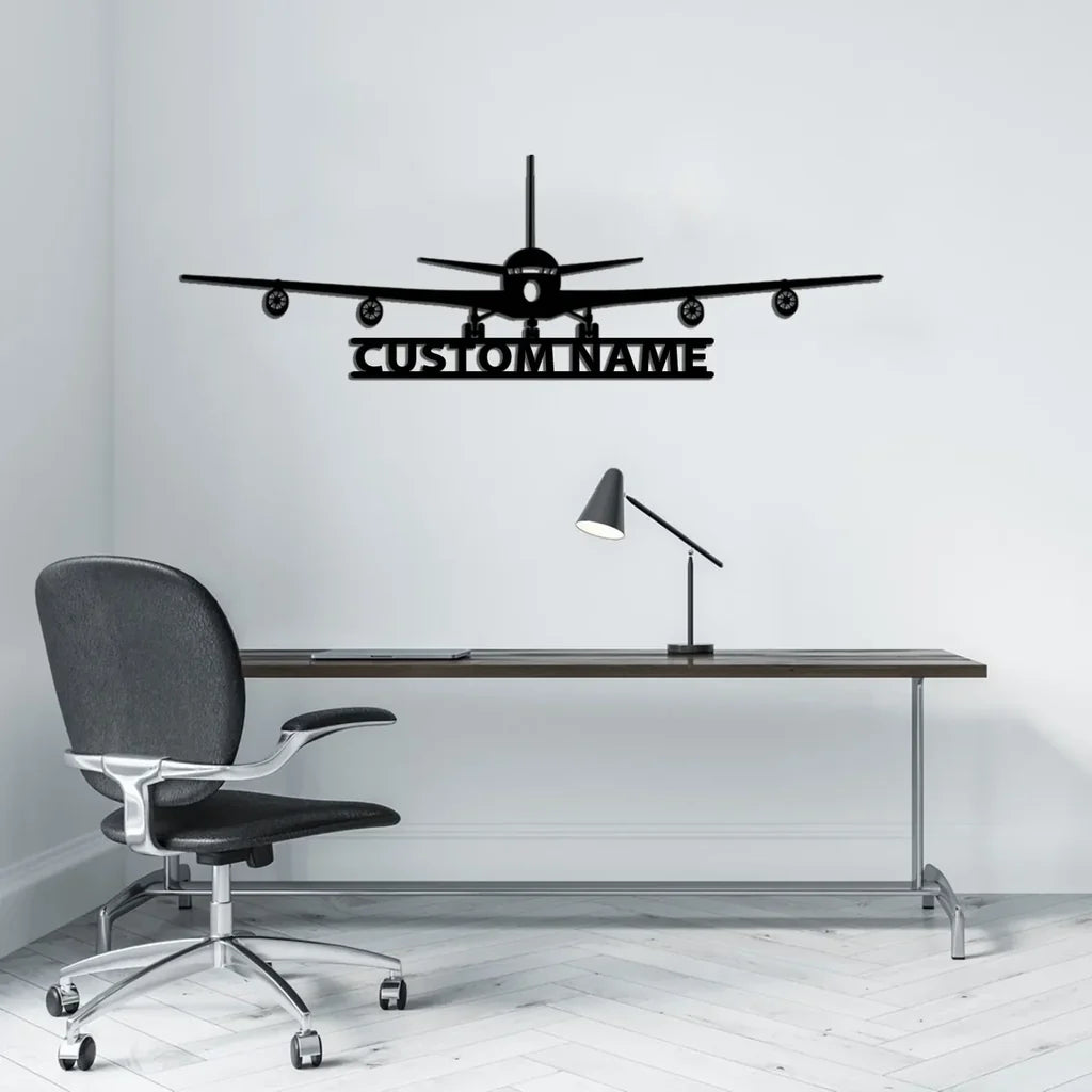 Boeing 707 Silhouette aviation design on durable metal with painted finish metal wall sign.