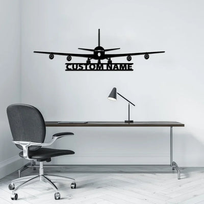 Boeing 707 Silhouette aviation design on durable metal with painted finish metal wall sign.