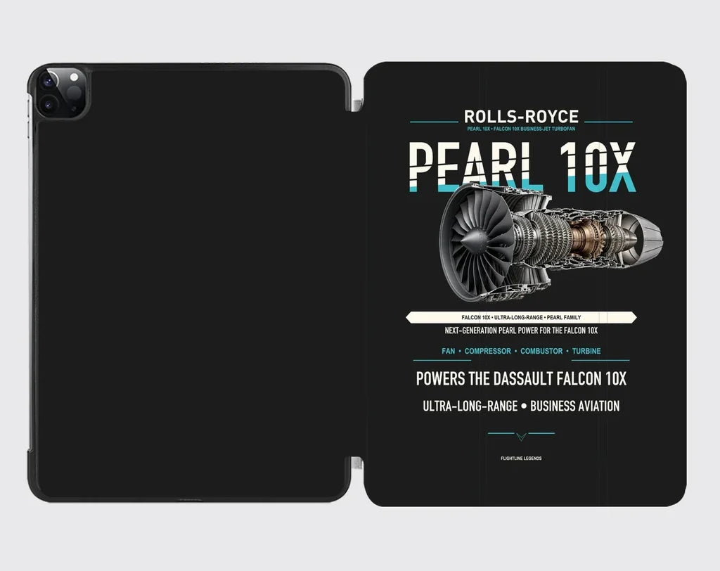 PEARL 10X design on black ipad tablet case
