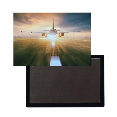 Airplane Flying Over Runway aviation design magnet in strong neodymium core.