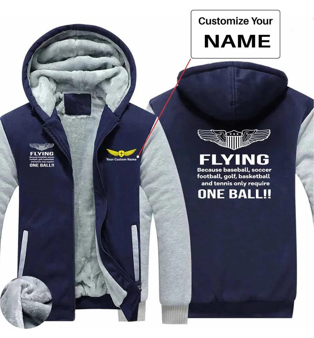 Flying One Ball aviation design printed on soft cotton blend zipped sweatshirt.
