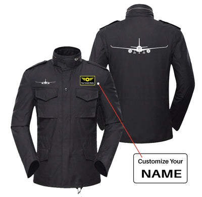 Airbus A350 Silhouette aviation design printed on heavy cotton coat with field details military coat.