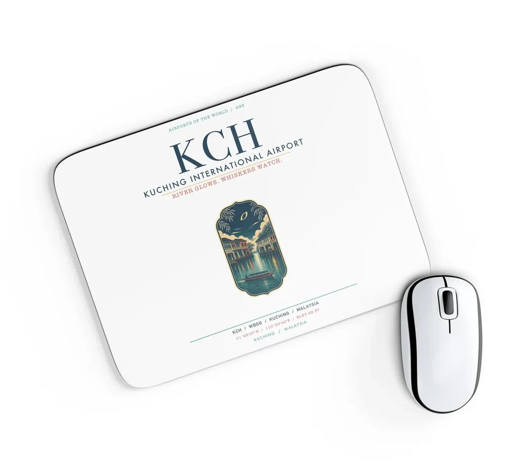 Kuching International Airport (KCH) design on white rectangle mouse pad