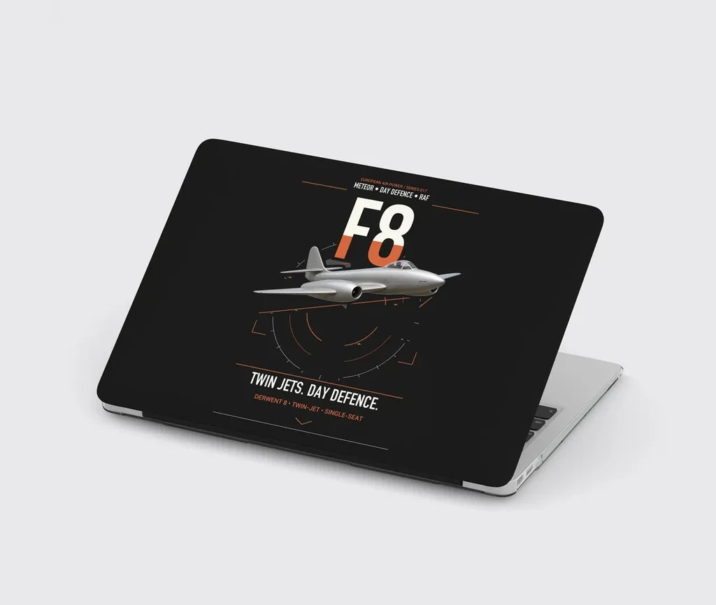 Gloster Meteor F8 design on black MacBook case