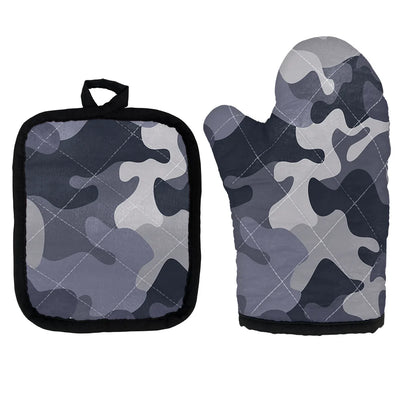 Military Camouflage Army Gray Kitchen Glove & Holder aviation design on durable fabric with insulated lining kitchen glove holder.