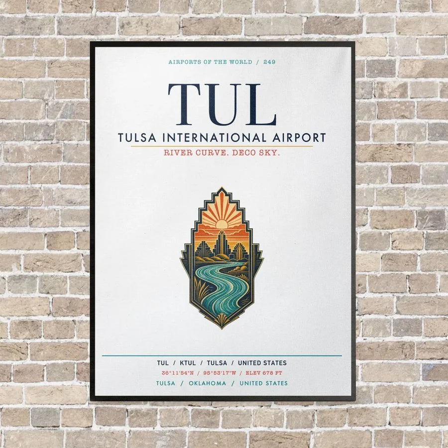 Tulsa International Airport TUL vertical canvas print - framed - white background