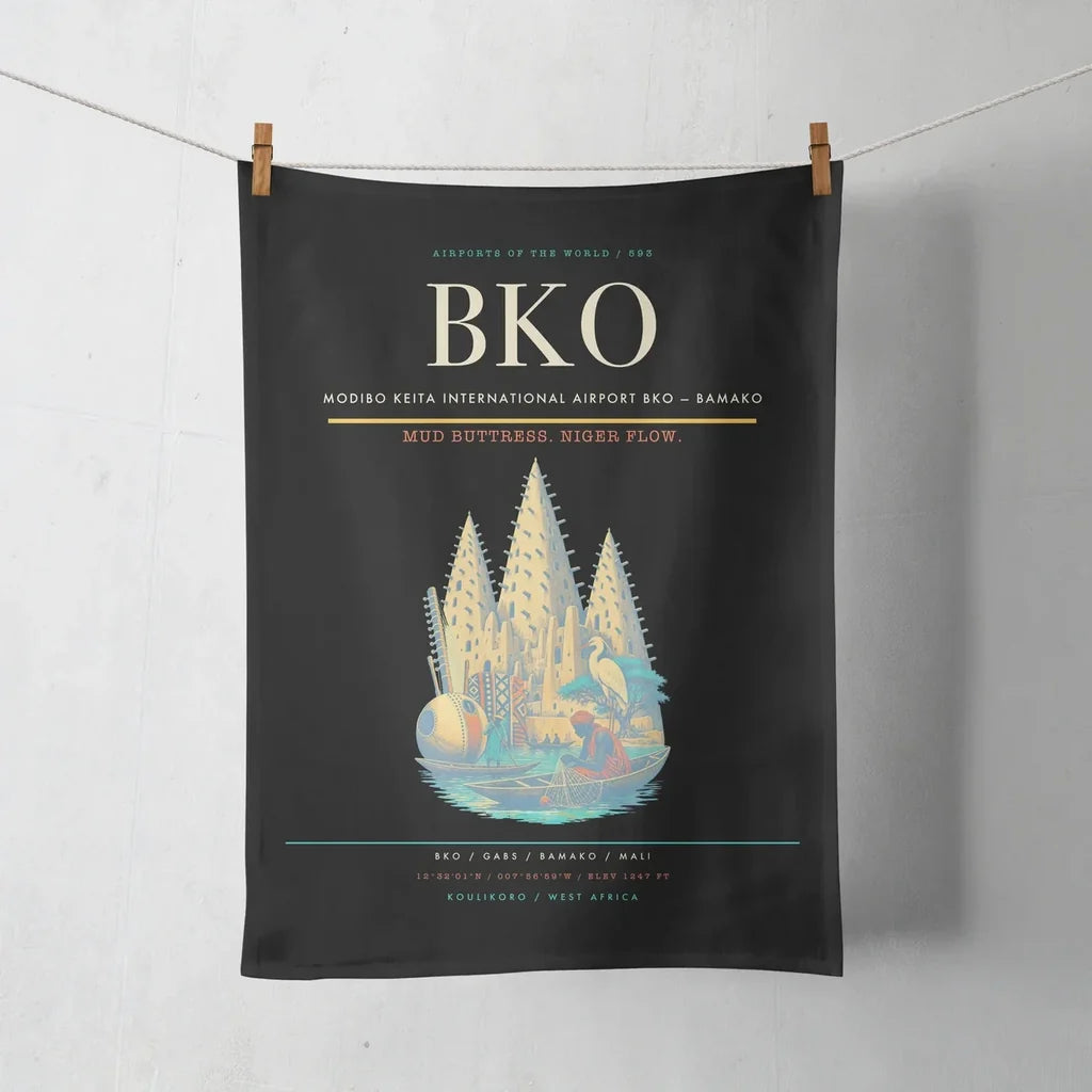 Modibo Keita International Airport (BKO) design on black towel
