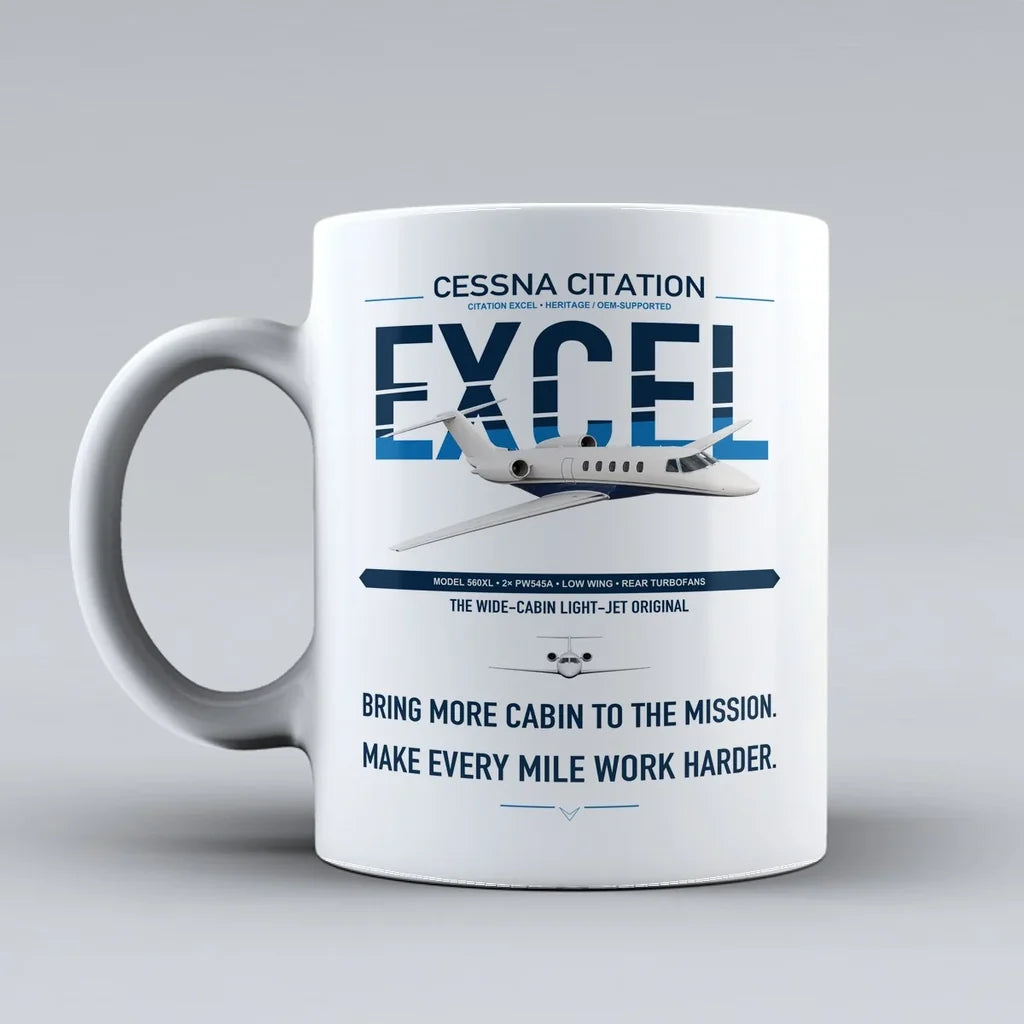 Cessna Citation Excel design on white ceramic mug, double-side print