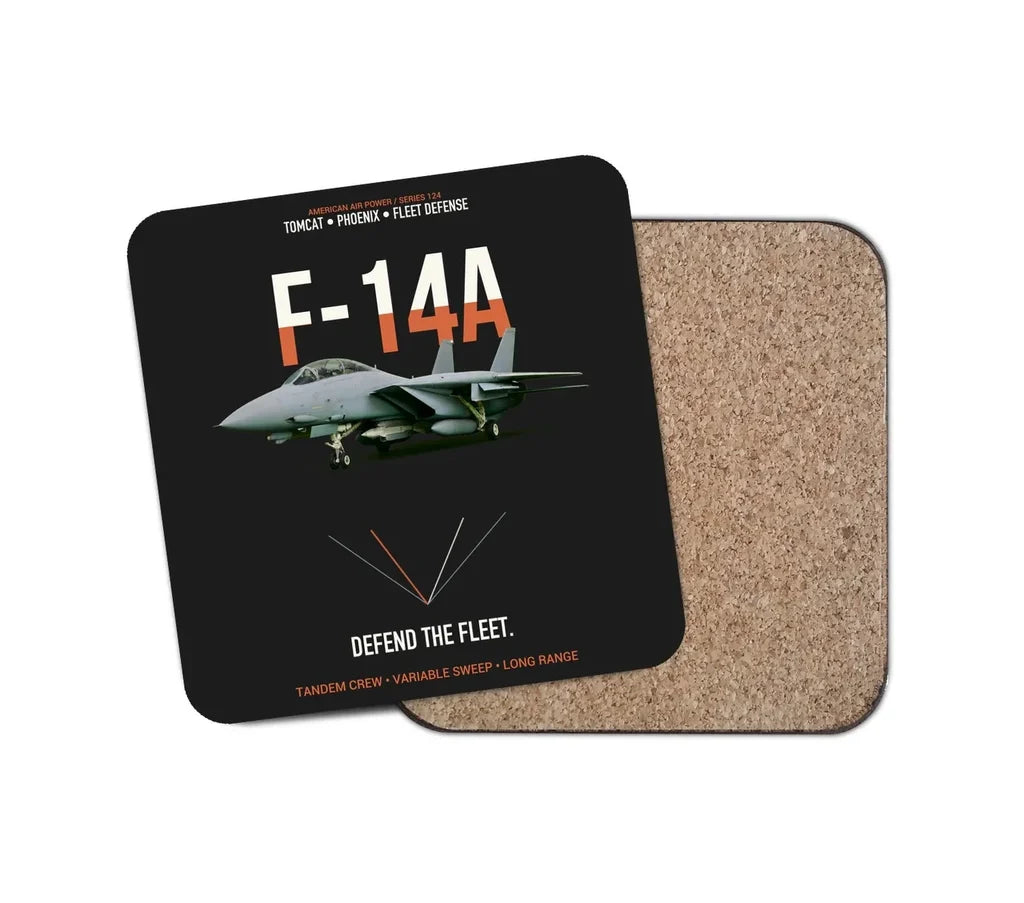 F-14A Tomcat Defend The Fleet design on black 1 piece coaster
