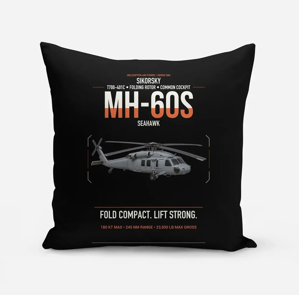 Sikorsky MH-60S Seahawk design on black pillow