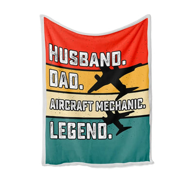 Husband & Dad & Aircraft Mechanic & Legend Bed Blankets & aviation print on soft fleece blanket.