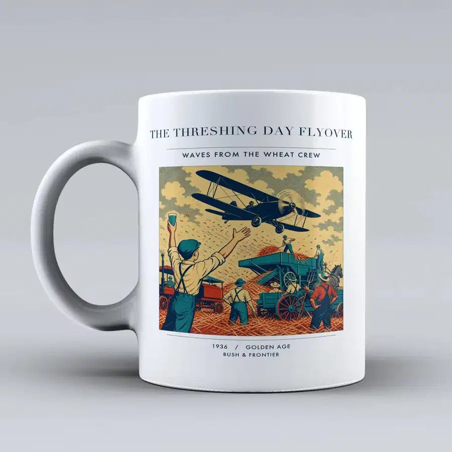 VINTAGE G4389 - The Threshing Day Flyover - Ceramic Mug design on white