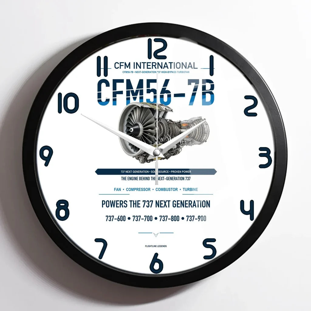 CFM56-7B design on white framed wall clock