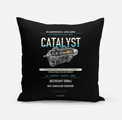 CATALYST design on black pillow